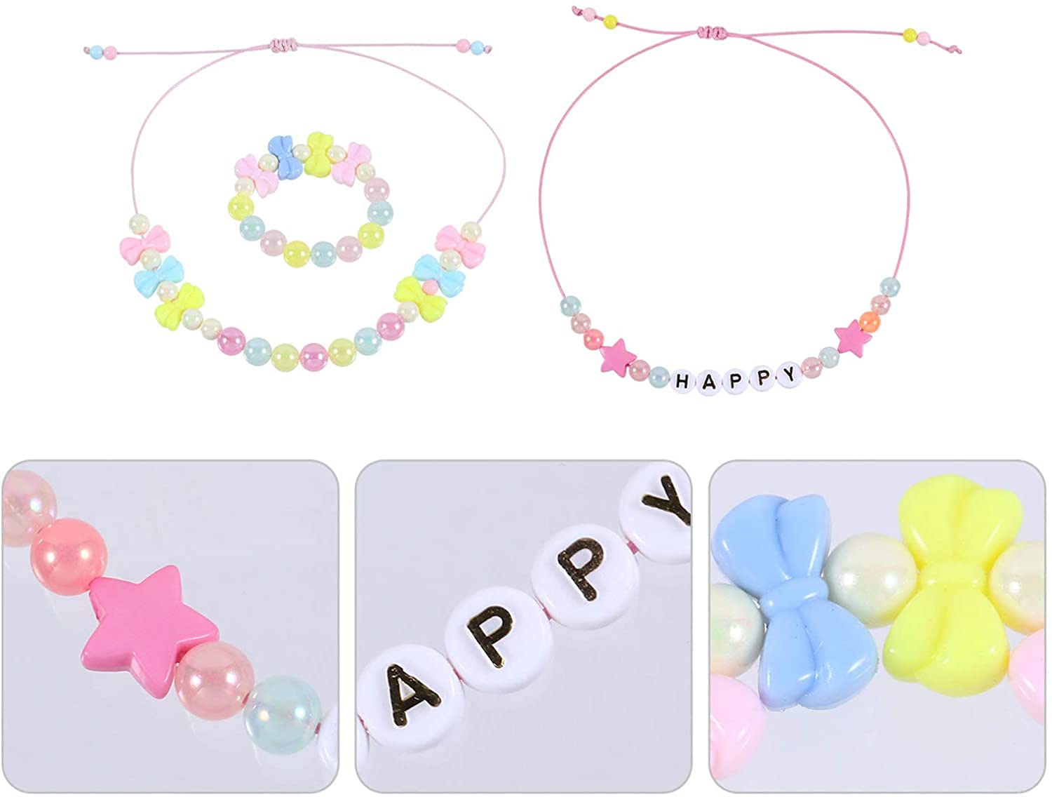 El Regalo 2 PCs Cute Handmade Princess Necklaces for Girls/Kids/Toddlers | Adjustable Beaded Princess 2 Necklaces Set for Girls/Kids