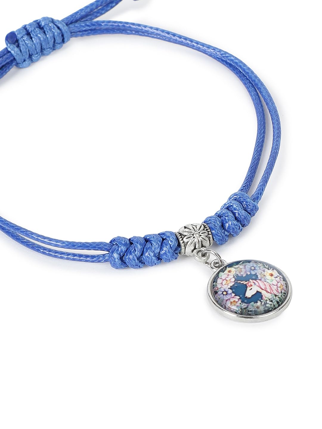 El Regalo 1PC Cute Girls Kids Unicorn Bracelet- Adjustable Hand Braided Floral Unicorn Rope Bracelets for Girls (Blue Floral Unicorn)