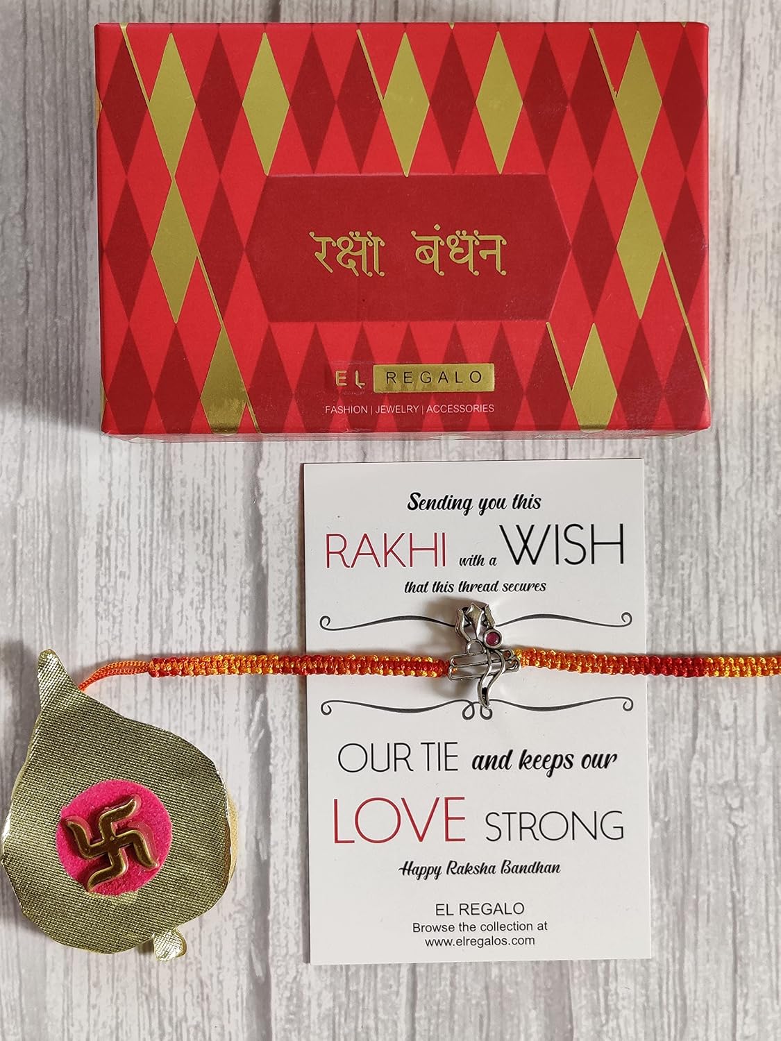 El Regalo 925 Sterling Silver OM/Trident Rakhis for Brother/Nephew/Niece - Real Silver OM Rakhi for Babies/Kids/Men (Trident Shank Silver Rakhi)