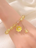 El Regalo 1 PC Dailsy Flower Sparkly Crystal Beads Tassel Bracelet for Girls/Teens/Women- Cute Crackle Beads Daisy Flower Stretch Bracelet (Yellow)