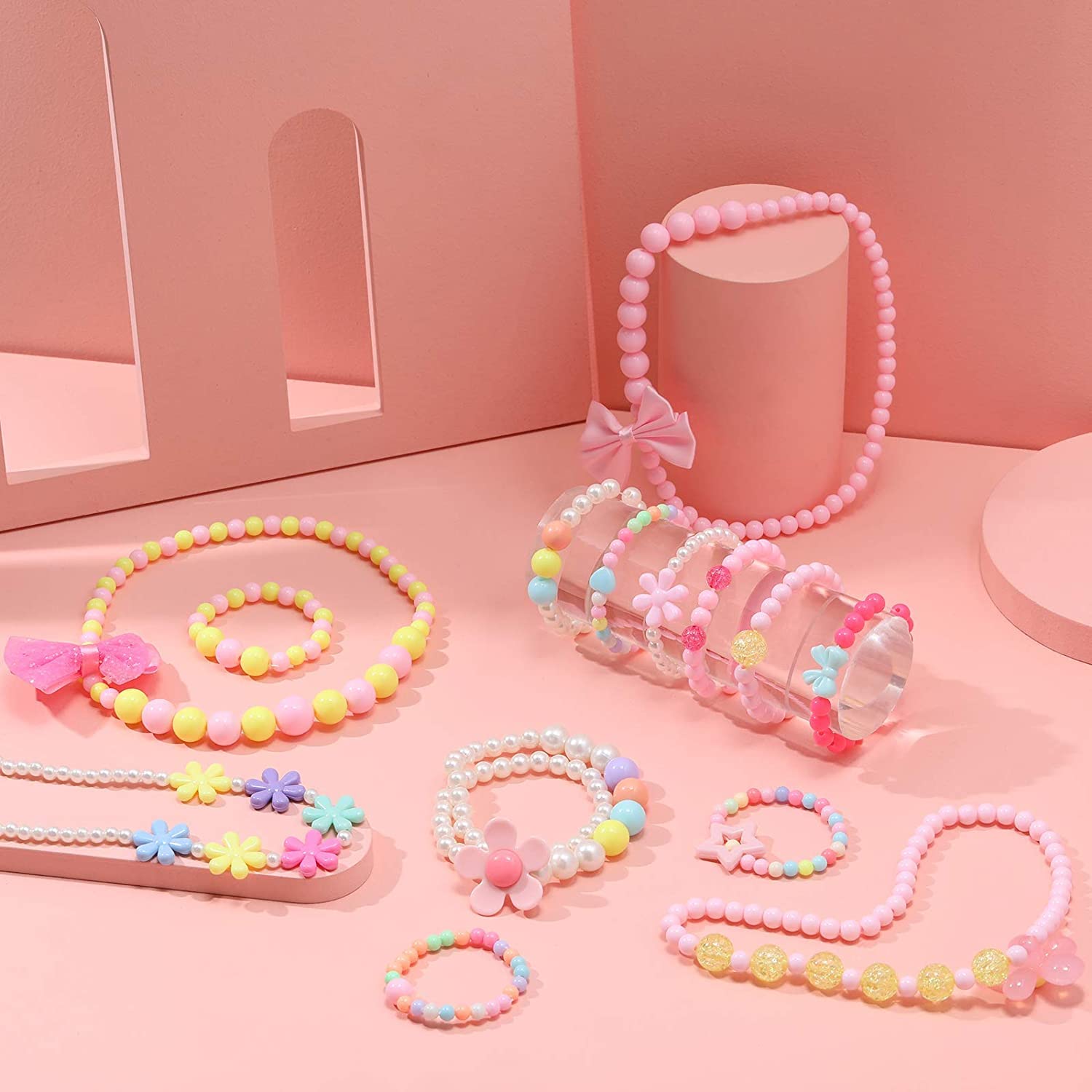 El Regalo Girls Necklace & Bracelet Jewelry Set For Kids Girls (Bow Beads)( Multicolor ) For Girl