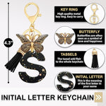 El Regalo Personalized Name Initials Butterfly Charm Keychain - Name Letter Keyring with Black & Golden Tassel & Butterfly Pendant, Purse, Bag, Backpack Accessory (S Letter)