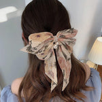 El Regalo Big Bow Floral Hair Clip- Long Ribbon Streamer Super Fairy Fashion Hair Accessories Head Hairpin Headdress Hair accessories for Girls/Women (Beige Shade)