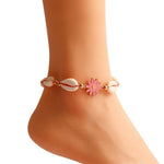 El Regalo Womens 1PC Bohemian Sunflower Cawrie Shell Anklet- Trendy 1 Leg Thread Adjustable Anklet with Pretty Flower Charms (Pink)