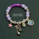 El Regalo Opal Stone Beads Bracelet With Dolphin, Star, Shell Pendant For Kids/Girls/Women (Purple)