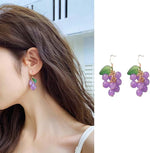 El Regalo Purple Grape Bunches Crystal Bead Drop Earrings for Girls & Women- Handmade Acrylic Fruit Dangle Drop Fashion Earrings (Grapes Bunch Hook)