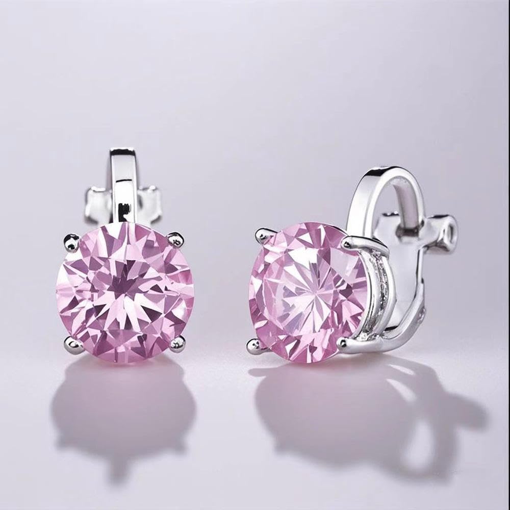El Regalo Cute & Small Clip-On Earrings for Women & Girls | Non-Piercing Cute CZ Crystal Clip On Studs (Pink)