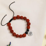 El Regalo Unisex 1 PC Natural Rudraksha Beads Adjustable Bracelet: Handmade Lord Shiva Rudraksha Beads Bracelet with Spritual OM/Aum, Budhdha, Lotus Charms (Silver Lotus Rudraksha Bracelet)