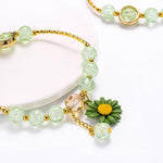 El Regalo 1PC Daisy Flower/Sunflower Crackle Beads Stretch Bracelet for Girls & Women- Fancy Floral Bracelets (Green)