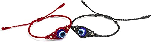 El Regalo 2 PCs Lucky Evil Eye Handwoven Adjustable Unisex Bracelets - Protection Evil Eye Bracelet Set (1 Black & 1 Red)