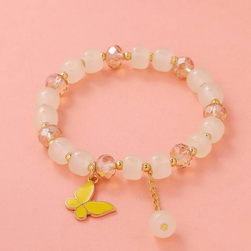 El Regalo 1 PC Butterfly Crystal Beads Tassel Bracelet With Cute Enamel Butterfly Charms for Girls/Teens/Women (Yellow Butterfly)