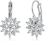 El Regalo Elegant Cubic Zirconia Snowflake Flower Earrings for Women & Girls- Shiny Silver Plated Crystal Flower Leverback Earrings