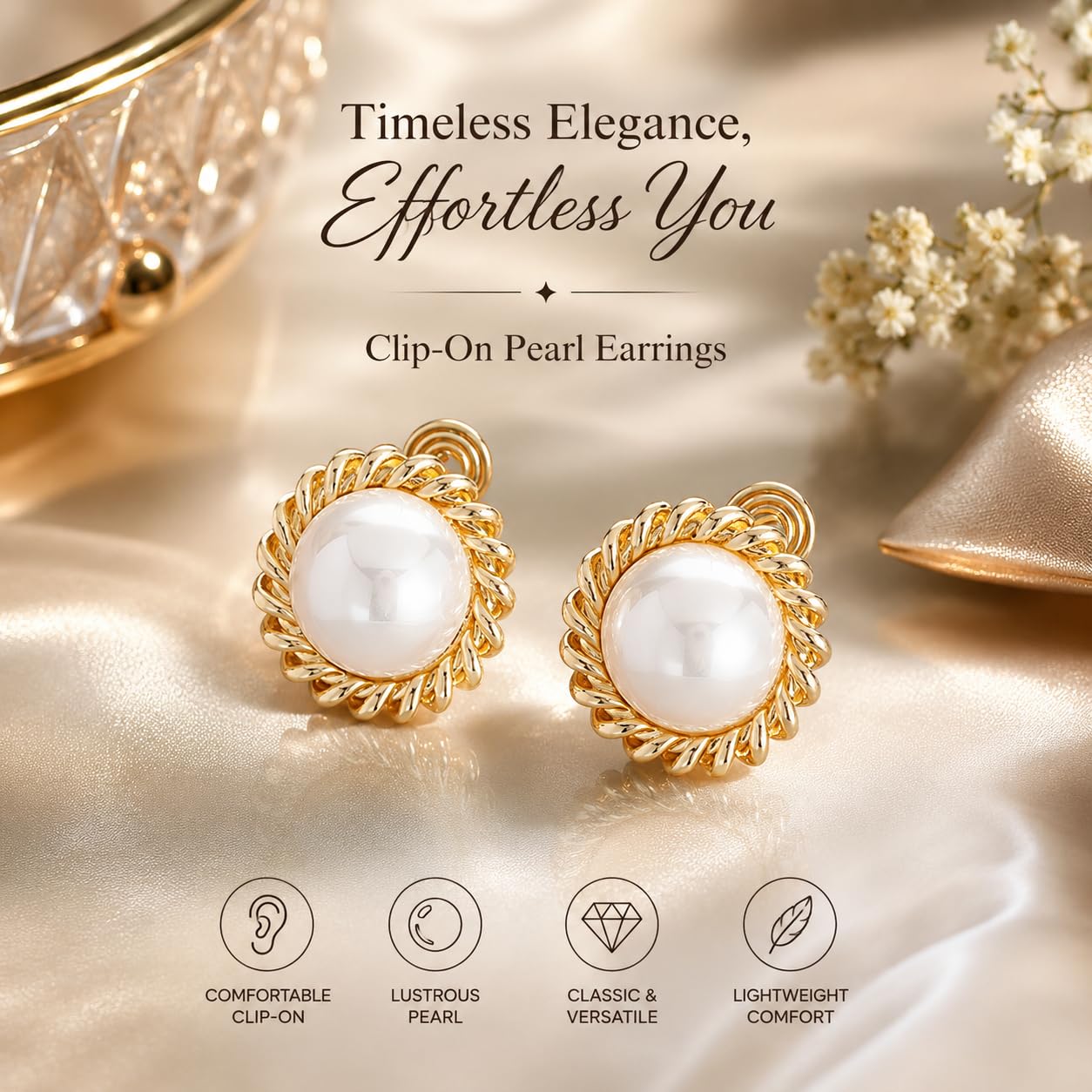 El Regalo Pearl Clip On Earrings for Women & Girls | Non Pierced Earrings with Big Pearl Stud | Vintage Clip Earrings for Girls | Elegant No Piercing Earrings | Party, Wedding & Daily Jewelry (Gold)