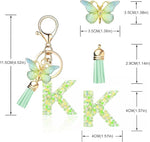 El Regalo Personalized Name Initials Butterfly Charm Keychain - Name Letters Keyring with Green Butterfly & Stars Filled Resin & Tassel Pendant, Purse, Bag, Backpack Accessory (Letter K)