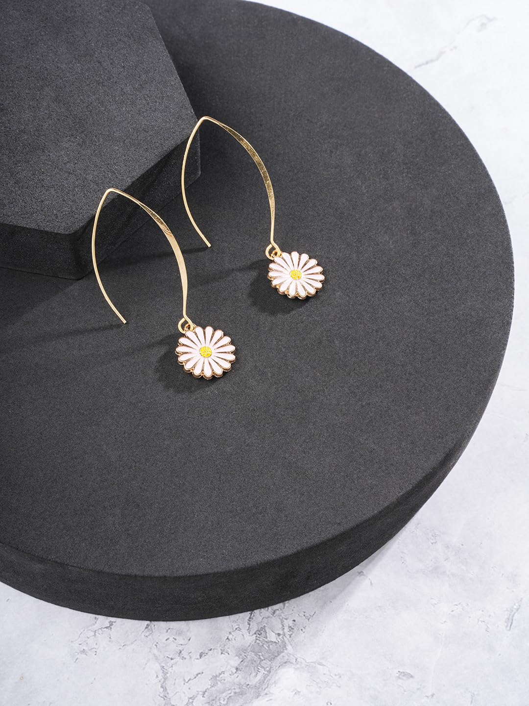 El Regalo Beautiful Enamel Flowers Long Hook Earrings for Women/Girls - Delicate Cute Flowers Charms Hook Earrings (Pink Flower)