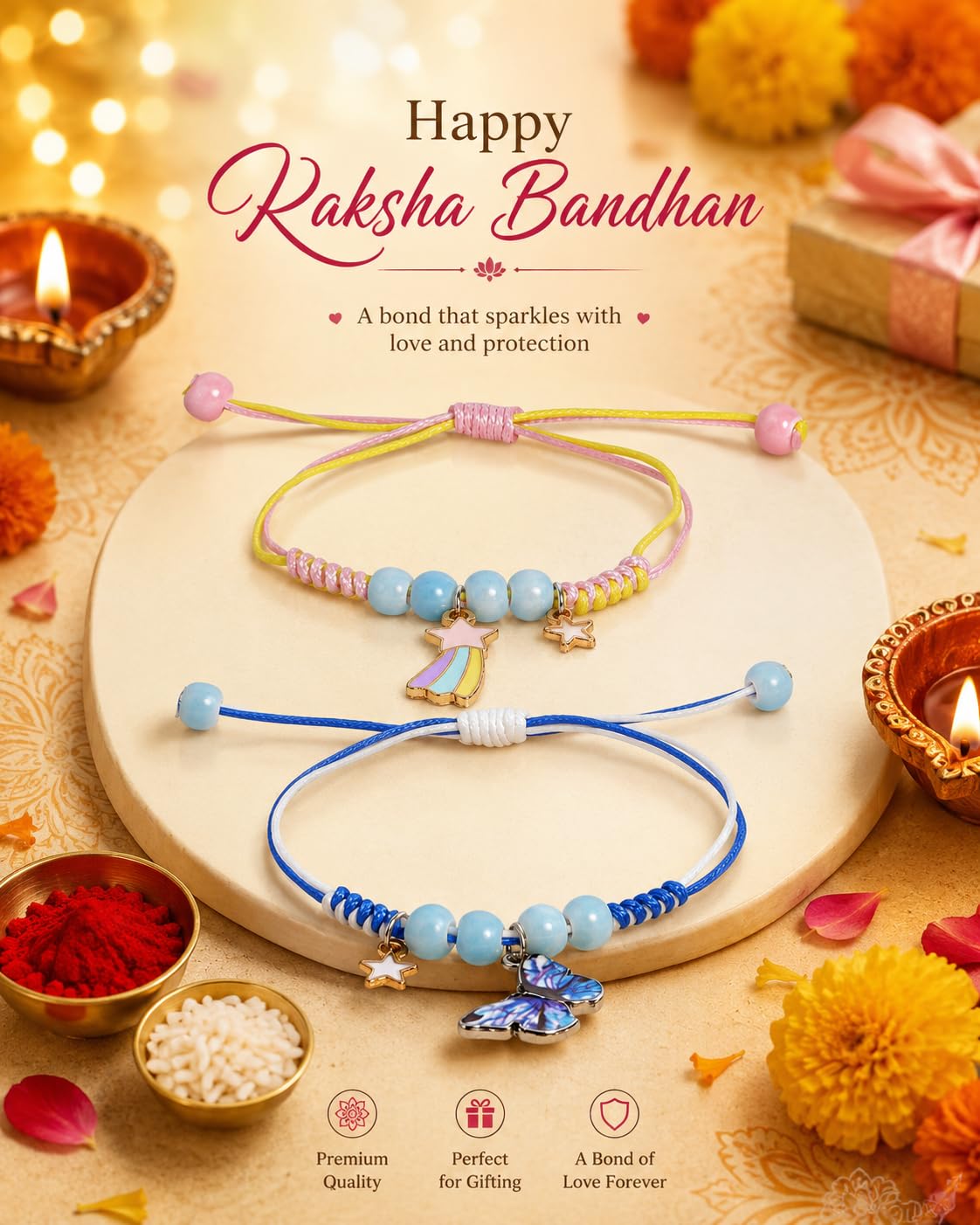El Regalo 2 PCs Cute Kids Fancy Rakhis Combo Set - Beautiful 2 Kids Rakhis Set with Roli Chawal, Rakhi Message Card in Rakhi Gift Box for Little Brother/Niece/Nephew (2 Unicorns Rakhis)