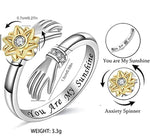 El Regalo Spinner Sunflower Zirconia Hug Ring- Adjustable 360 degrees Rotating Hugging Hands Ring for Girls/Women (You Are My Sunshine)