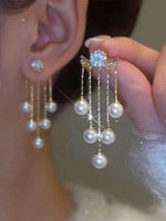 El Regalo 2-in-1 Pearl & Rhinestone Stud Earrings - Elegant Convertible Tassel Earrings for Women & Girls, Fashion Jewelry for Any Occasion