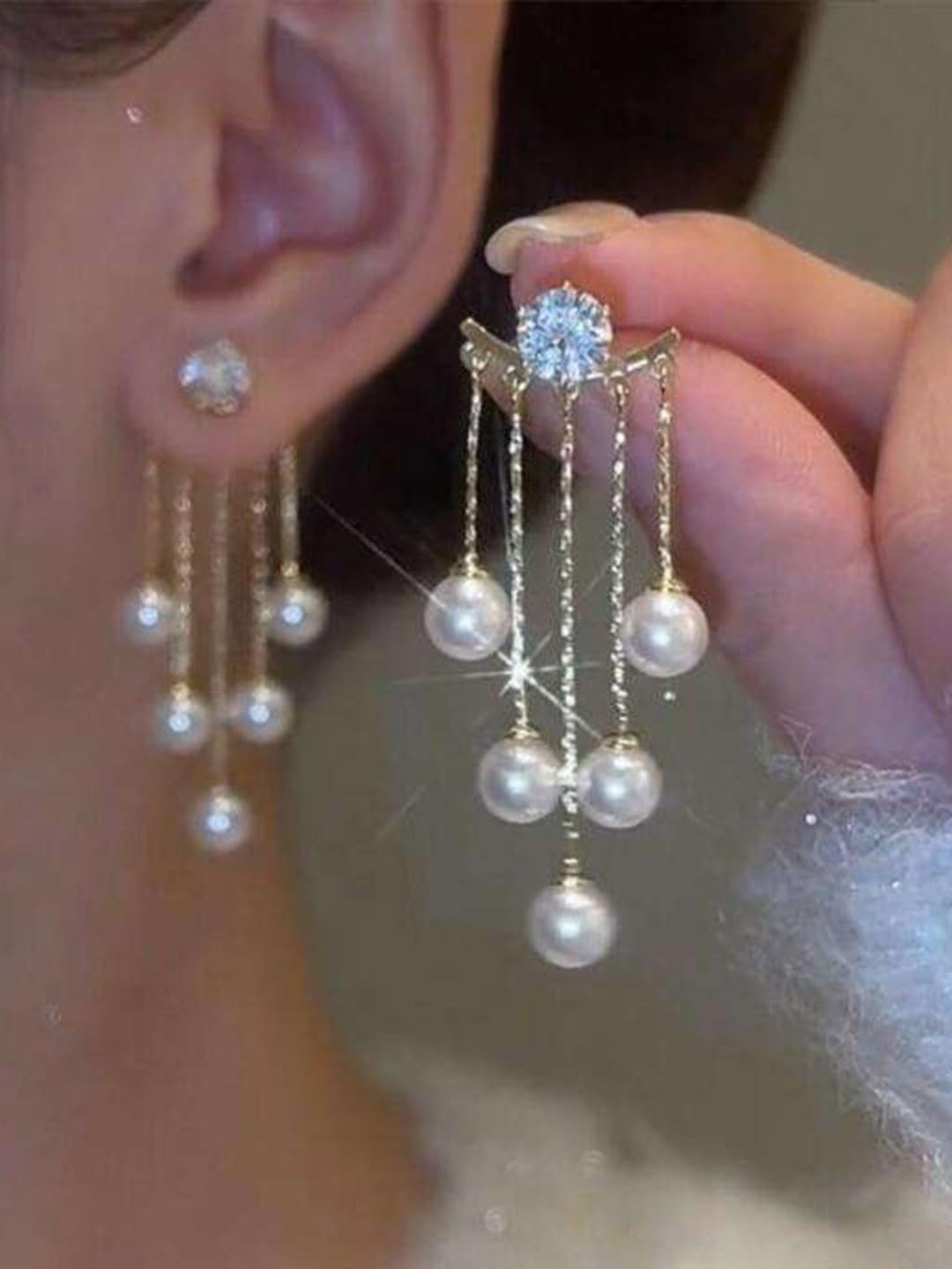 El Regalo 2-in-1 Pearl & Rhinestone Stud Earrings - Elegant Convertible Tassel Earrings for Women & Girls, Fashion Jewelry for Any Occasion