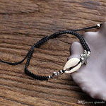 El Regalo Natural Cowrie Bead Shell with Star & Turtle Charm Macrame Woven Rakhi for Brother (Black)