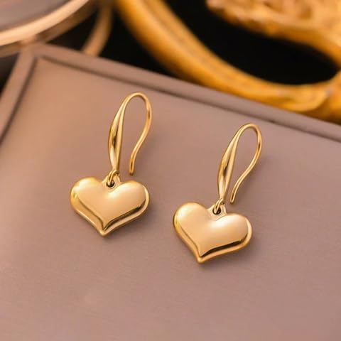 El Regalo Stainless Steel Heart Hoop Earrings- Waterproof/Anti-Tarnish Vintage Love Drop Huggie Hoop Earrings for All Day Wear (Gold-Hook)