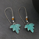 El Regalo Bohemian Antique Leaf Hook Earrings - Patina Finish Nature Inspired Dangle Earrings with Wooden & Bead Accents (Style-1)