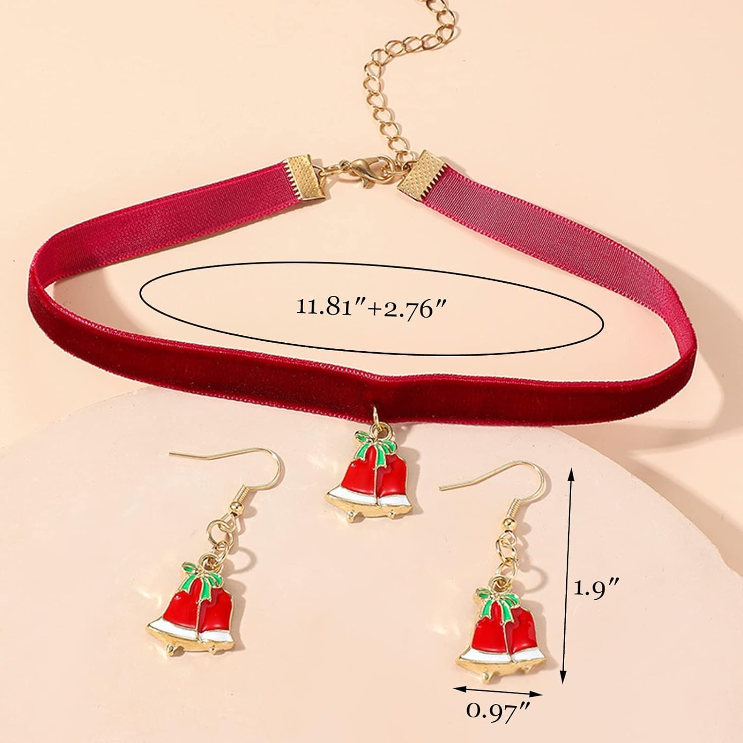 El Regalo Festive Christmas Choker Necklaces & Earrings Combo Set- Christmas Charms Choker Necklace & Earrings for Kids/Girls & Women - Christmas Gift (Xmas Jingle Bells)