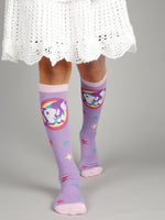 El Regalo 1 Pair Cute & Soft Fun Cartoon Animal Printed Funky Socks for Kids/Cute Animal Cartoon Print Lovely Combed Cotton High Knee Socks (3-8 Years) (Purple Rainbow)