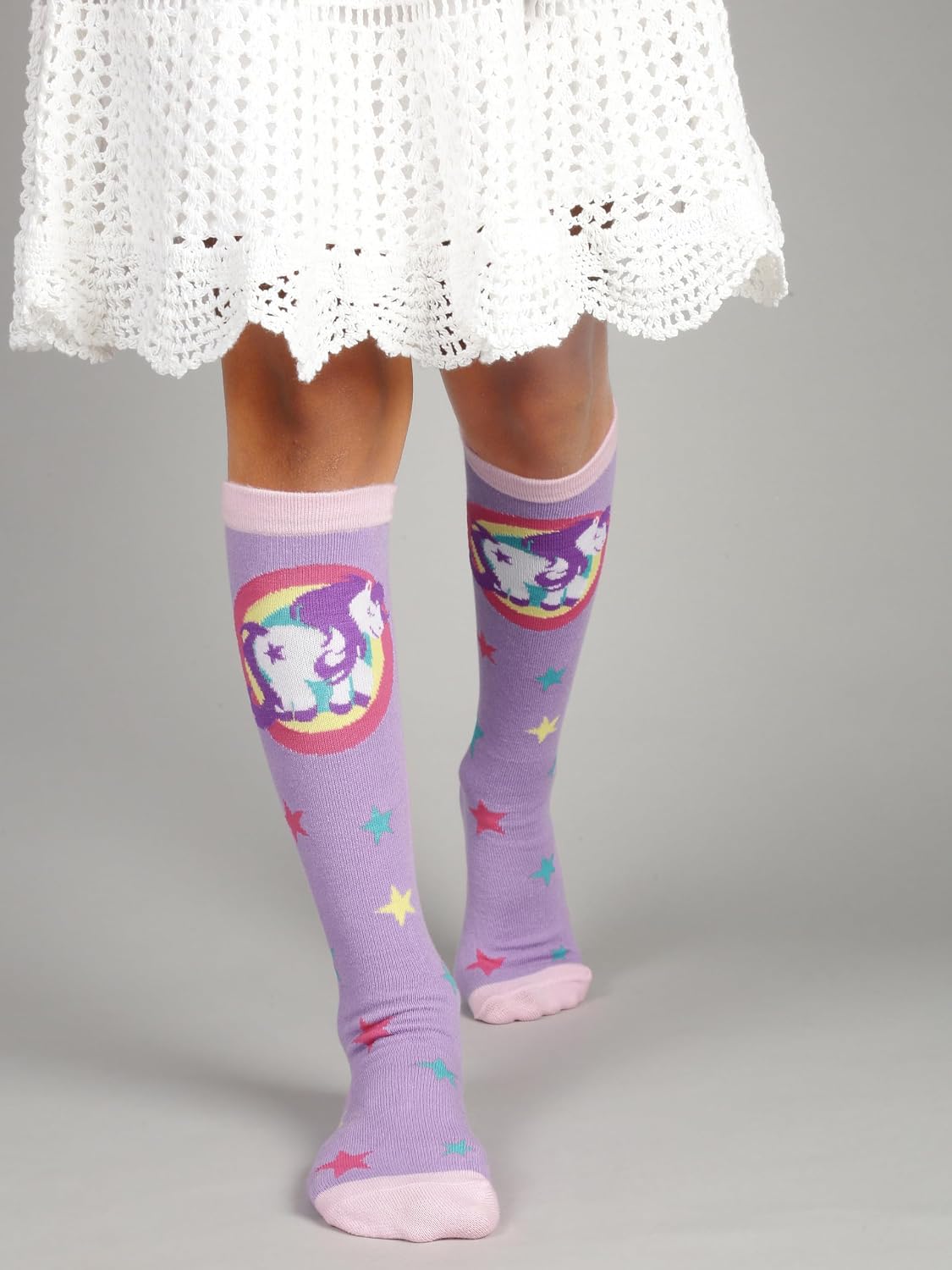 El Regalo 1 Pair Cute & Soft Fun Cartoon Animal Printed Funky Socks for Kids/Cute Animal Cartoon Print Lovely Combed Cotton High Knee Socks (3-8 Years) (Purple Rainbow)