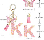 El Regalo Personalized Name Initials Butterfly Charm Keychain - Custom Letter Keyring with Pink Tassel & Butterfly Pendant, Purse, Bag, Backpack Accessory (K Letter)