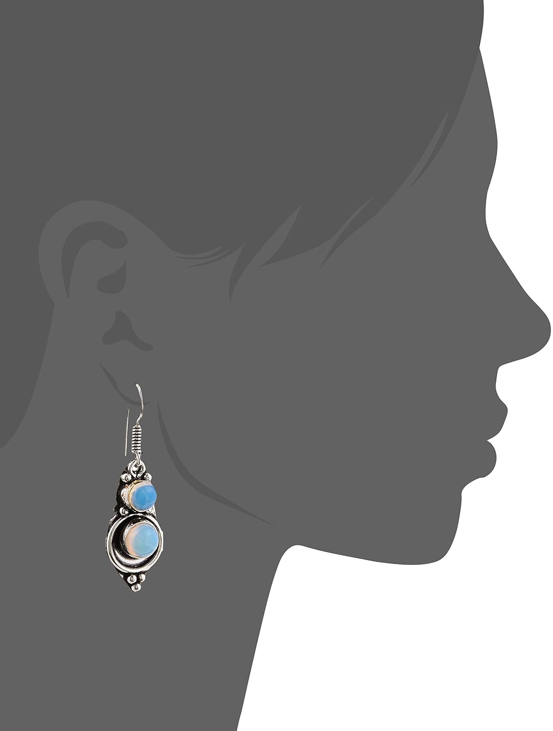 El Regalo Vintage Antique Silver Finish Gemstones Hook Earrings for Girls & Women | Light Weight Semi Precious Stones Earrings (Moonstone)