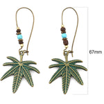 El Regalo Bohemian Antique Leaf Hook Earrings - Patina Finish Nature Inspired Dangle Earrings with Wooden & Bead Accents (Style-2)