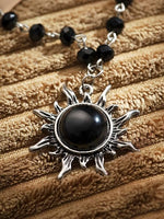 El Regalo Gothic Black Bead Sun Pendant Choker Necklace for Women & Girls - Vintage Goth Boho Jewelry | Statement Sun Charm Beaded Necklace for Party, Festival, Casual (Black Onyx)