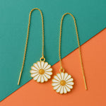 El Regalo Enamel Daisy Flower Threader Drop Earrings- Cute Flower Ear Line Earrings for Girls & Women- Valentines Day Gift for Her