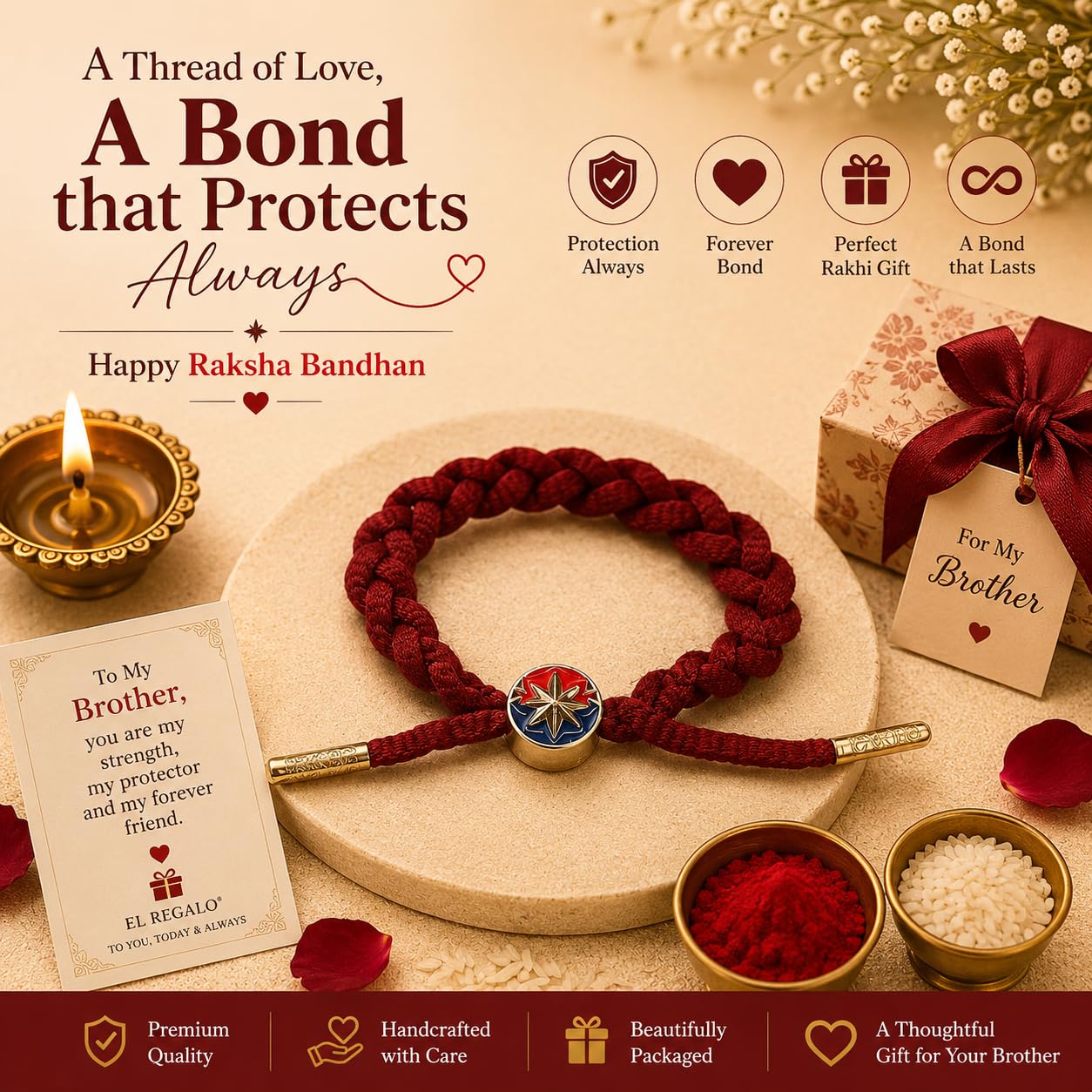 El Regalo Braided Superhero Charm Bracelet Rakhi for Kids & Teen Brothers- Star Emblem - Maroon