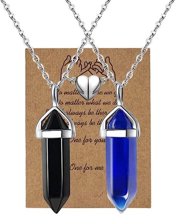 El Regalo Unisex 2Pcs/Set Crystal BFF Best Friend Magnetic Couple Matching Split Heart Pendant Necklaces for Besties/Couples - Valentines Day Gift (Black & Blue)