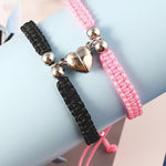 El Regalo 2Pcs Bff Best Friend Magnetic Heart Couple Bracelet Set For Couples/Best Friends/Besties/Lovers For Unisex Adult (Pink & Black Heart)