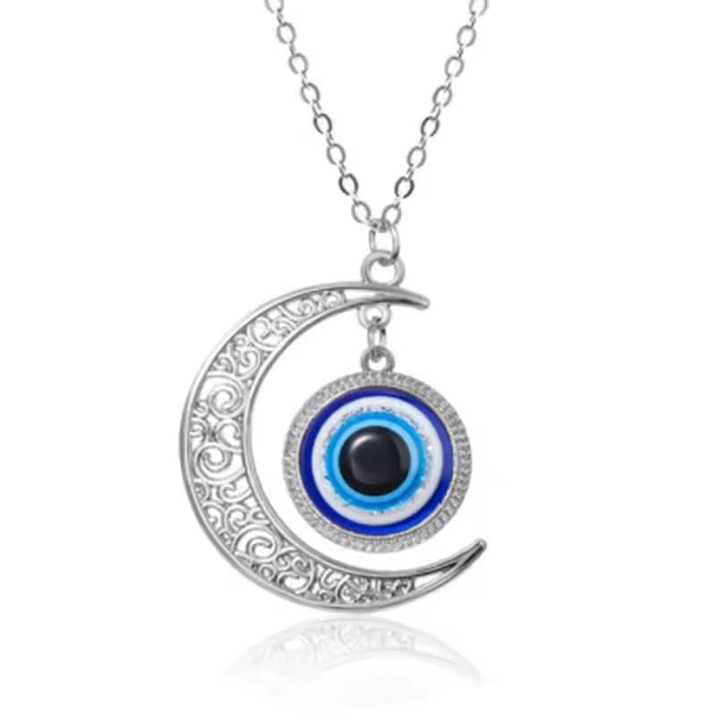 El Regalo 1 PC Evil Eye Hamsa Hand Unisex Pendant Necklace for Men & Women- Fancy Evil Eye Nazar Amulet (Crescent Moon Evil Eye)