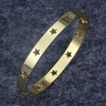 El Regalo Stainless Steel Stars Open Clasp Classical Plain Bangle Bracelet for Girls & Women (6.7" circumference) (Golden)