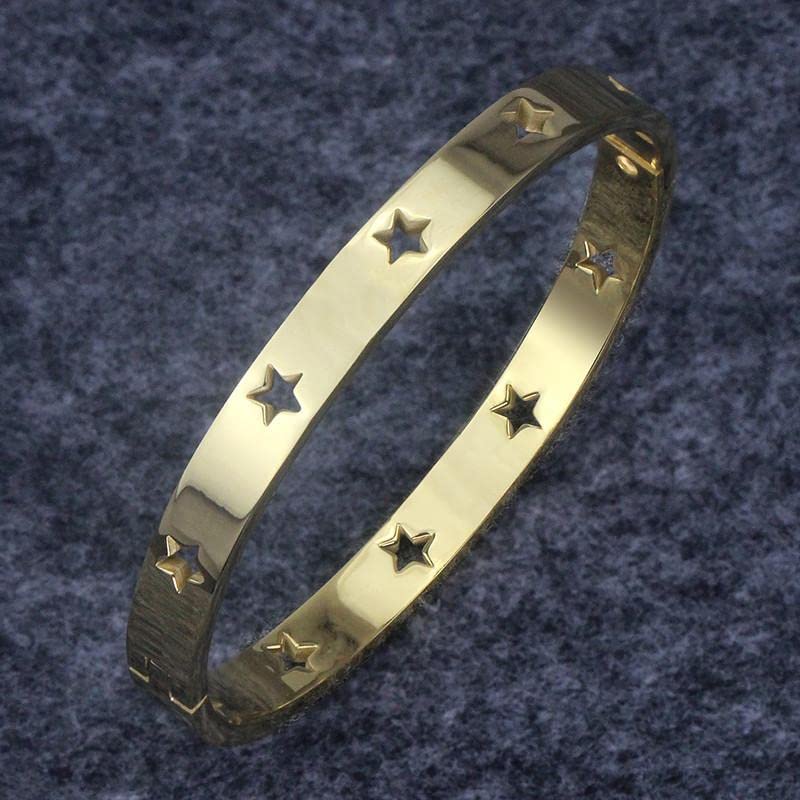 El Regalo Stainless Steel Stars Open Clasp Classical Plain Bangle Bracelet for Girls & Women (6.7" circumference) (Golden)