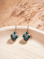 El Regalo Small Oxidized German Silver Stones Hook Earrings- Handmade Oxidized Indian Earrings (Green)
