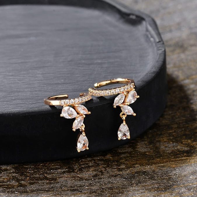 El Regalo Fancy CZ Ear Cuffs for Girls/Women- Non Pierced Ear Cartilage Clip On Wrap Hoop Earrings- Cubic Zirconia Cartilage Ear Clip On Ear Wraps