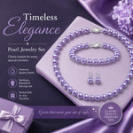 El Regalo Elegant 3-Piece Pearls Jewelry Set Includes Strand Mala, Stunning Bracelet & Dangle Earrings | Premium 8mm Round Shell Pearl Necklace Set for Women | Luxury Party Gifting (Purple)