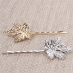 El Regalo Set of 2 Fancy Bridal Maple Leaf Hair Clips for Girls & Women/Vintage Bridal Bobby Pins Set (1 Golden + 1 Silver)