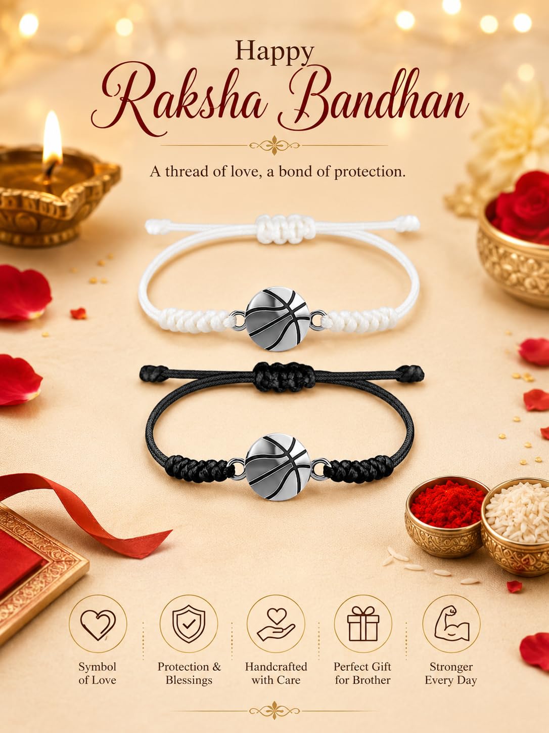 El Regalo 2PC Sports Rakhi for Kids | Sports Ball Bracelet Rakhis Combo Set for Brother/Niece/Nephew- Rakhi for Sports Lovers with Roli-Chawal, Message Card in Rakhi Gift Box (Option-2)