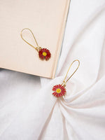 El Regalo Beautiful Enamel Flowers Long Hook Earrings for Women/Girls - Delicate Cute Flowers Charms Hook Earrings (Red Flower)