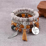El Regalo 4Pcs/Set Vintage Bohemia Style Wing Beads Tassel Unisex Bracelet - Stackable Multi-layer Modern Charm Bracelets with Wings and I Love You Charms Bracelets (Musturd Yellow)
