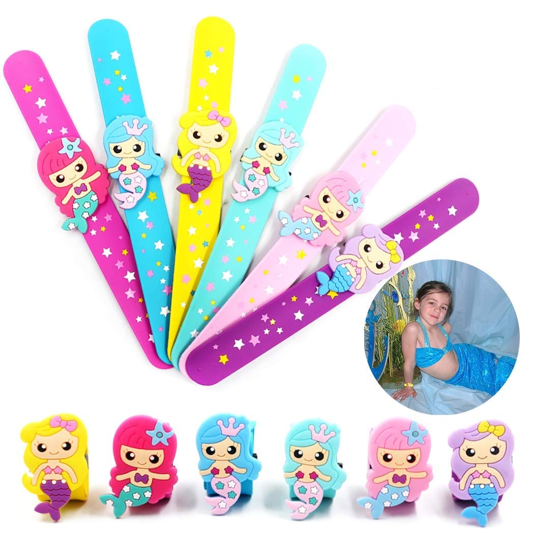 El Regalo's Kid's Mermaid Snap Wristband Bracelet Party Favors, Stylish Mermaid and Stars Slap Bands (Light Blue) For Girl
