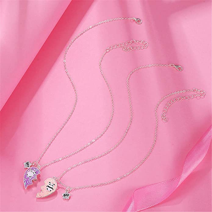 El Regalo BFF 2PCs-Split Magnetic Matching Best Friends Forever Pendant Necklaces Set- Rainbow Hearts, Mermaid Shell, Unicorns, Butterflies Pendant Friendship(Magnetic BF Panda) For Unisex Adult