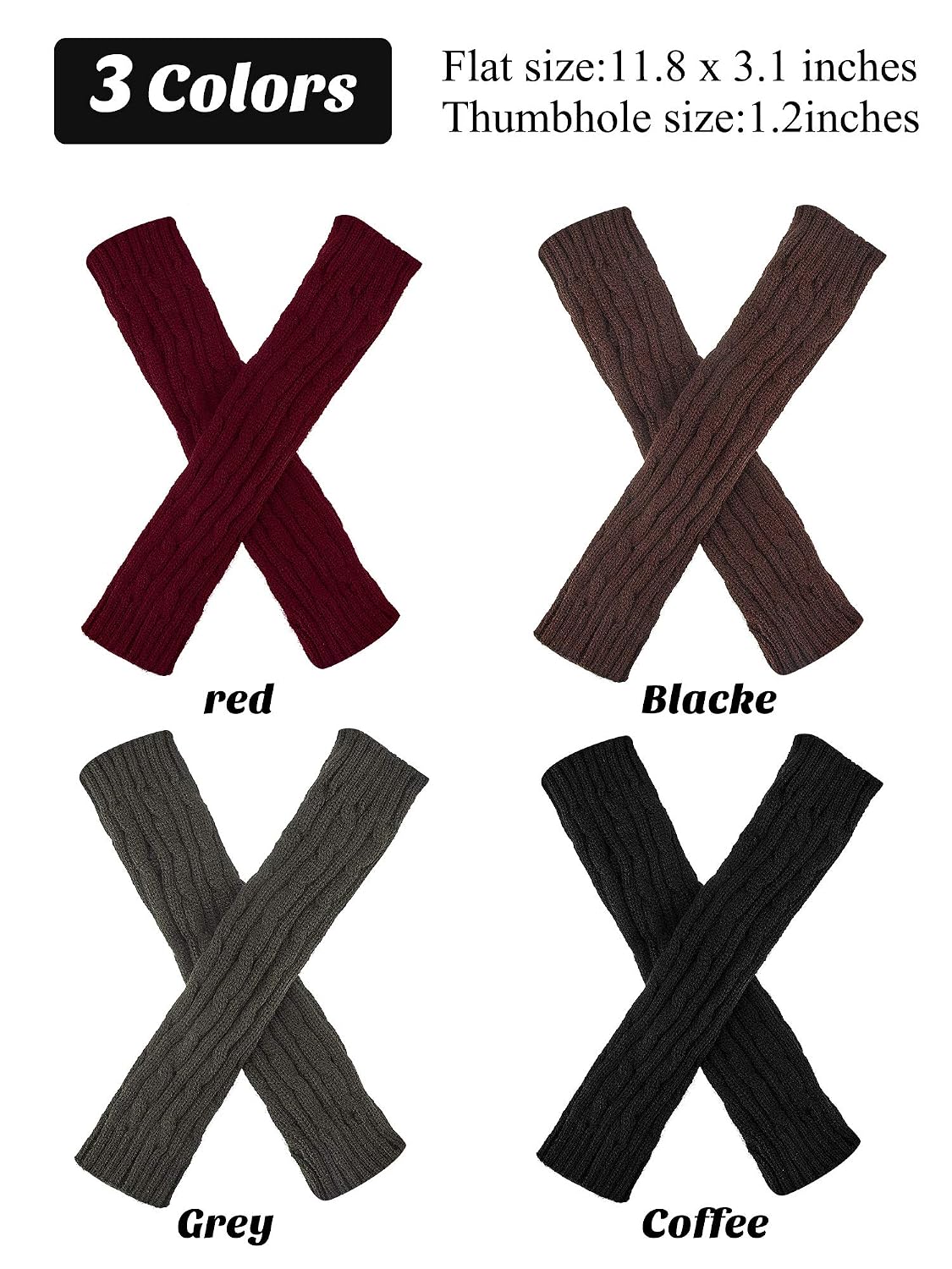 4 Pairs Knitted Arm Warmers Winter Long Fingerless Gloves With Thumb Hole Mittens for Women and Men